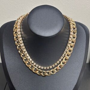 Express Elegant Gold and Rhinestone Layered Chain Choker Edgy Necklace